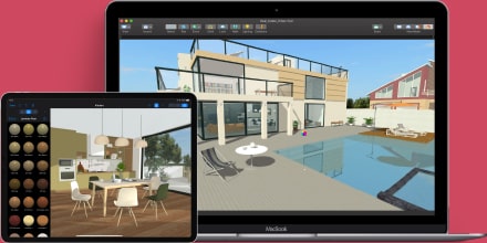 Live Home 3D with interior designs opened on MacBook Pro and iPad